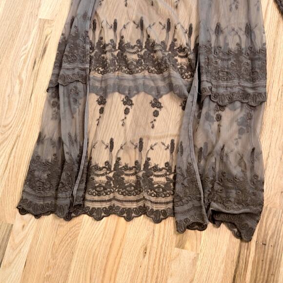 Daytrip Brown Lace Mesh Bohemian Embroidered Bohemian Flowy Open Cardigan M - Picture 5 of 7